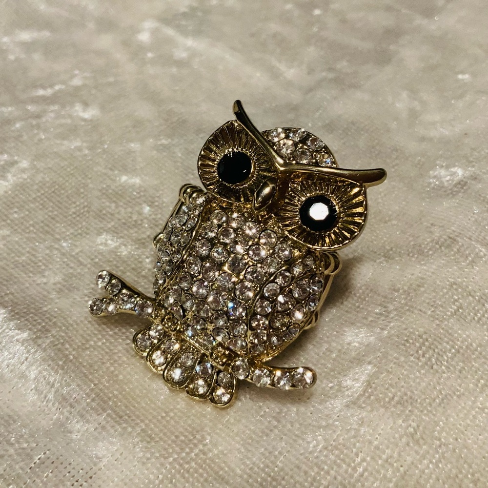 Vintage Owl Stretch Band Ring Rhinestone Jewelry Fashion GIFT